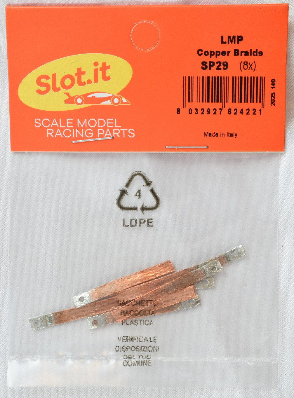 Медные оплетки Slot it LMP - 8шт - Для машинок с 1/32 прорезями SP29