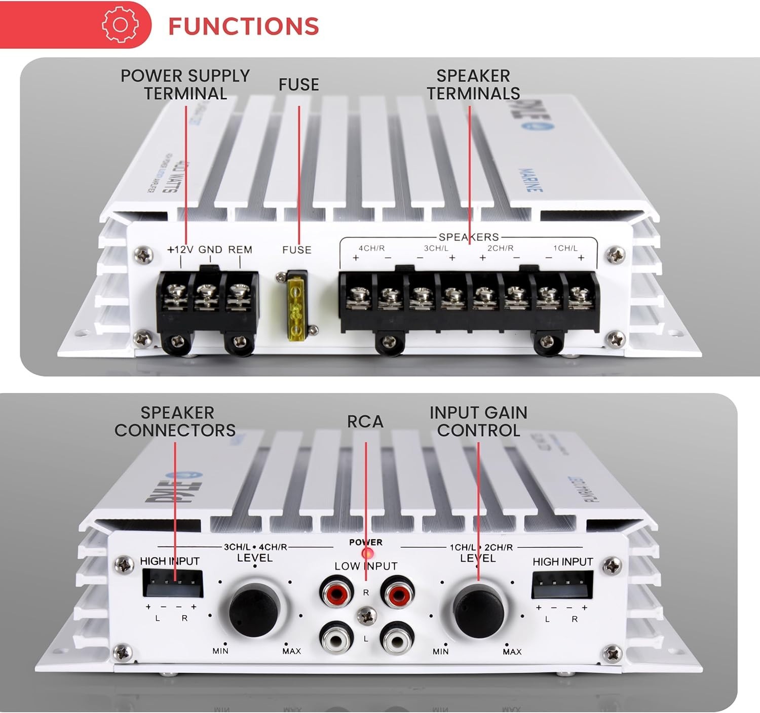 Pyle 2.1 Bluetooth Marine Amplifier Receiver - Waterproof 4 Channel, 400W