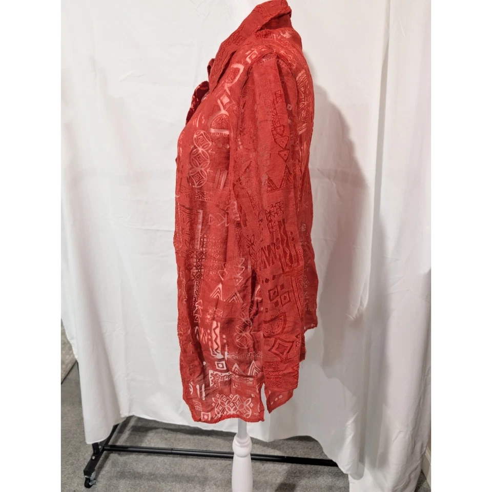 Blusa Camisa Top Túnica Capa Look Alfred Dunner Para Mujer Talla 16W Roja Burnout Usada en Excelente Condición Foto 3 de 4