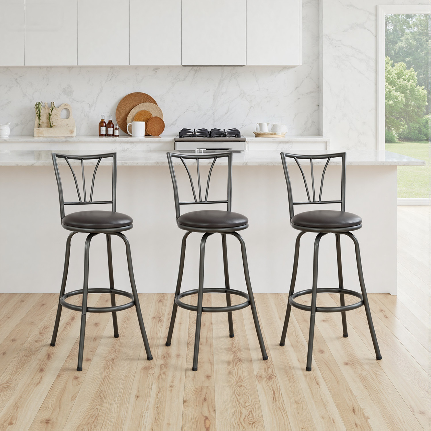 Azalea Park 3- Pack Adjustable Black Metal Swivel Barstool