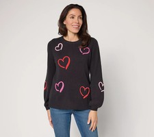 Belle by Kim Gravel Chenille Heart Sweater Bl...
