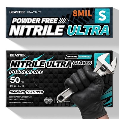 Beastek Nitrile Disposable Gloves 8Mil Latex Powder Free Chemical Resistant