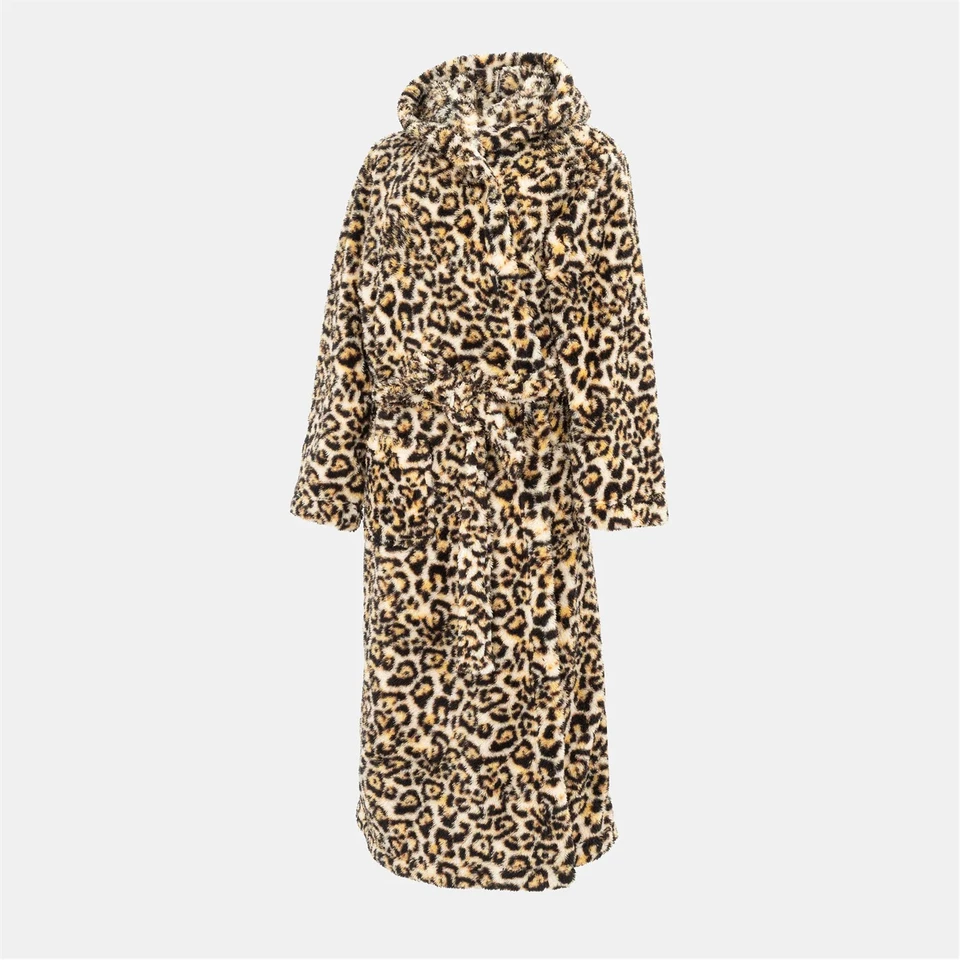 Linea Womens Fleece Robe Leopard Pattern Long Sleeve Fluffy Dressing Gown - Image 3 of 4