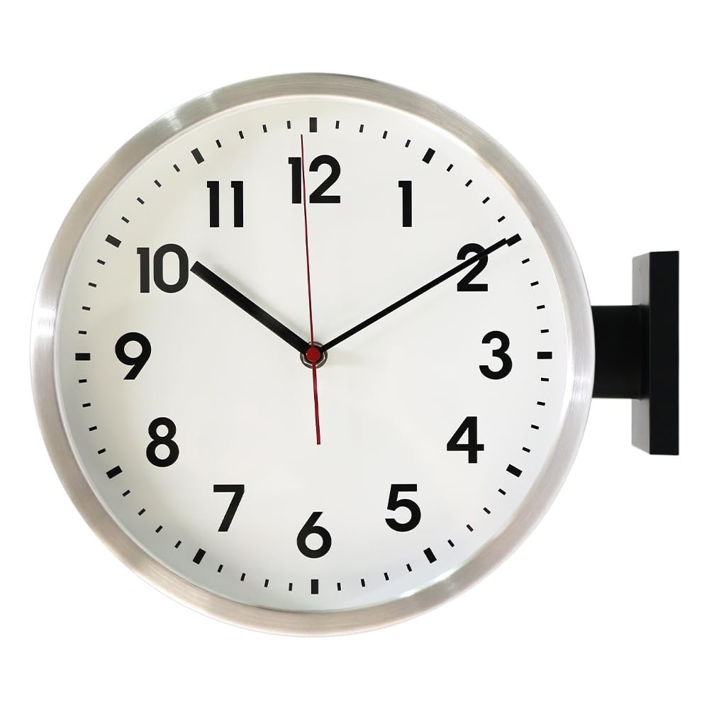 Double-Sided FACED Wall Clock Diameter about 12" ROUND /BATTERY OP / SILVER NIB