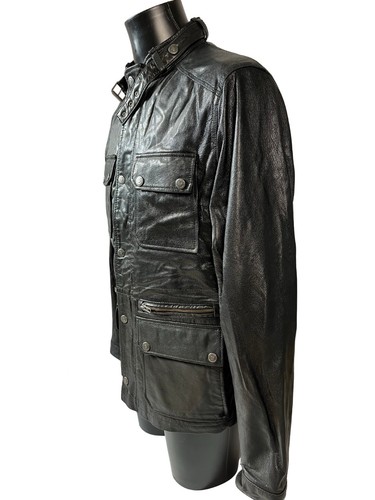 Fenland Leather Jacket Men's Size Large Black Utility Country Wear Biker City - Picture 3 of 15