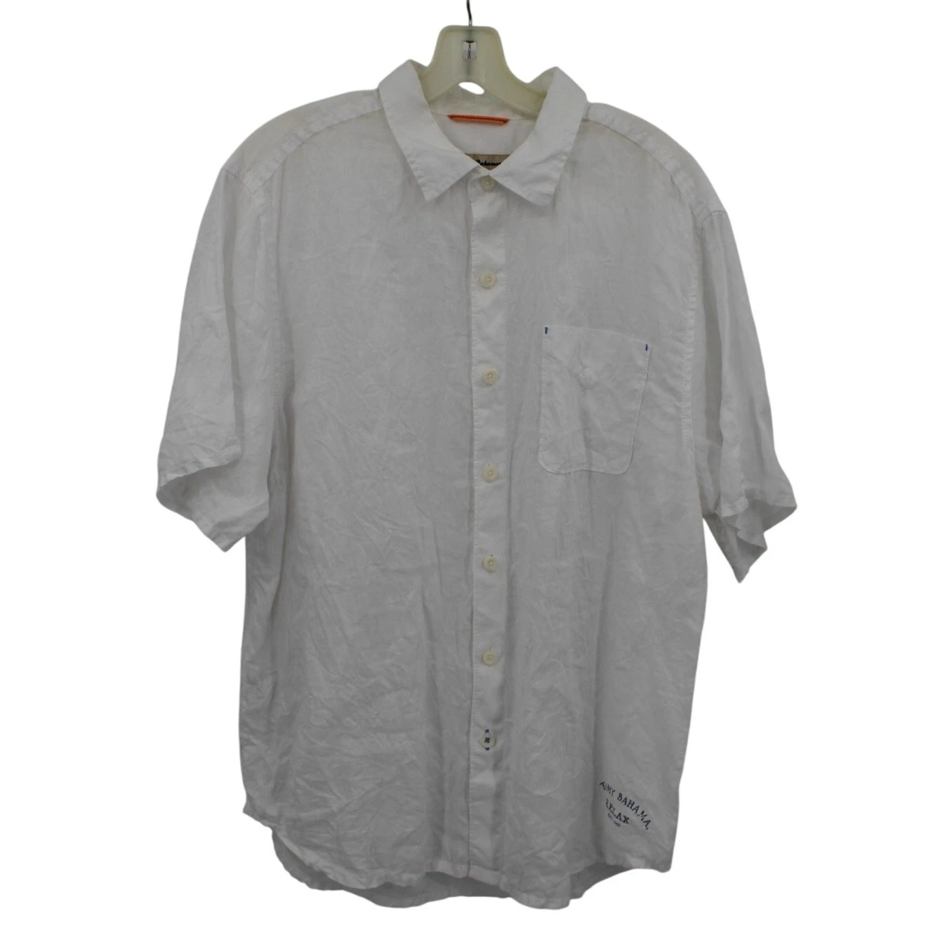 Tommy Bahama Mens Large White Linen Button Down Shirt Short Sleeves