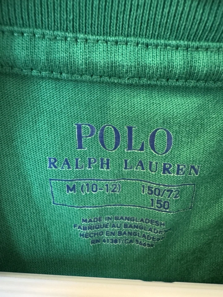 Polo Ralph Lauren T Shirt Boys Medium (10-12) Crew Neck Pony Short Sleeve Green - Image 4 of 4