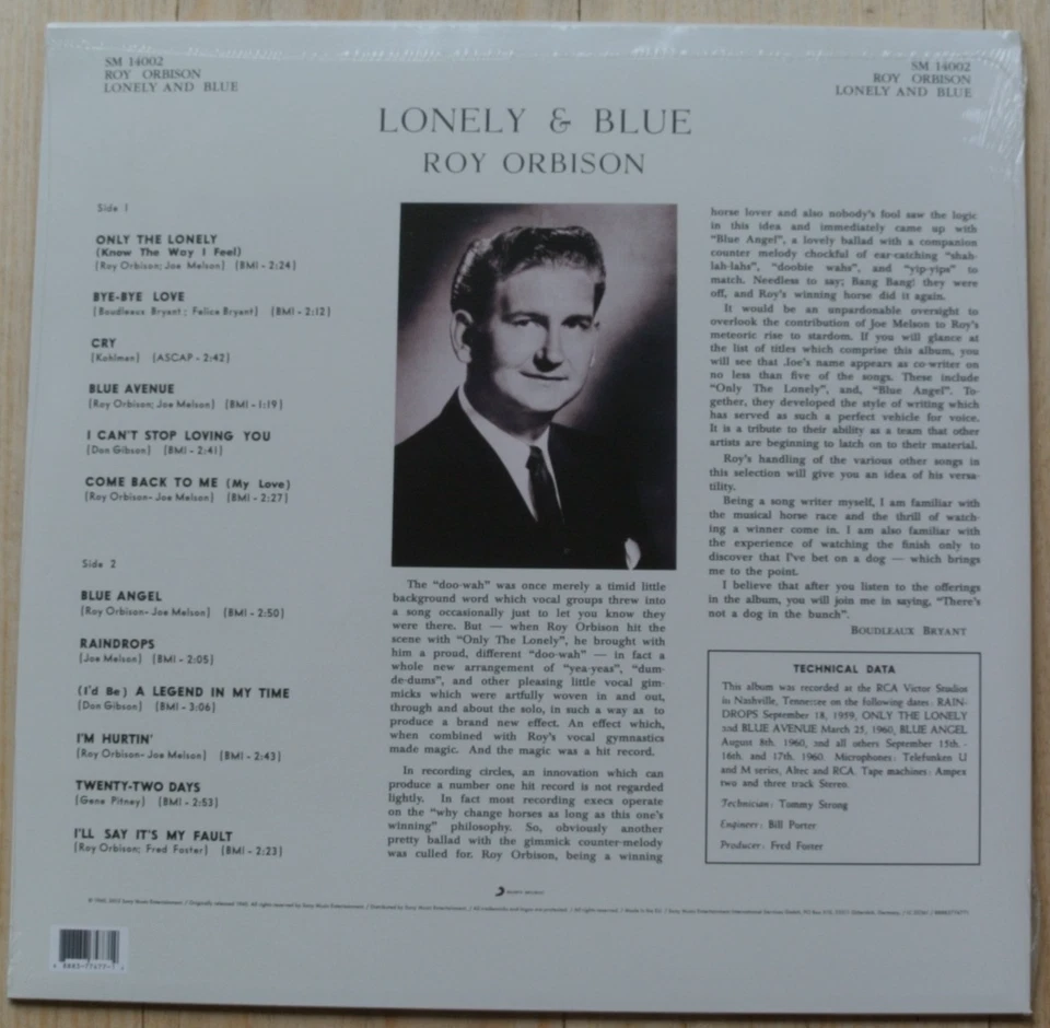 ROY ORBISON Lonely And Blue LP Vinyl Sealed - Image 3 of 3