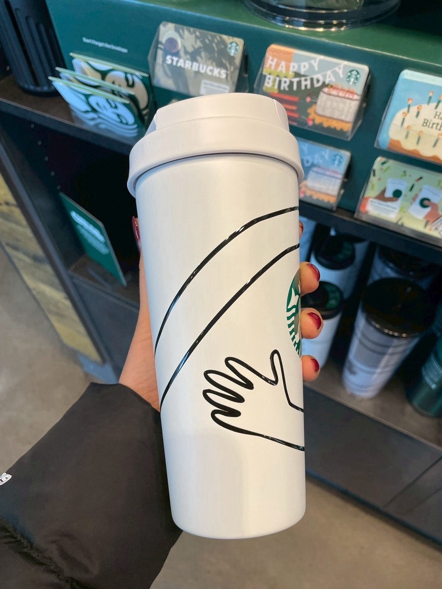 Starbucks Stainless Steel White Plastic Travel Mug 16oz With Lid
