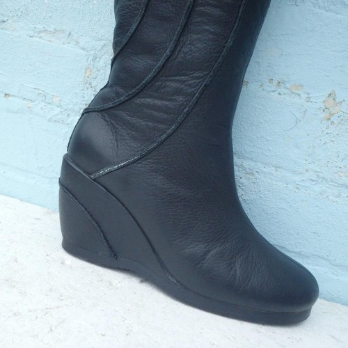 Hush Puppies Leather Boots UK 6 Eur 39 Womens Wedge Black Boots Preloved - Picture 3 of 10