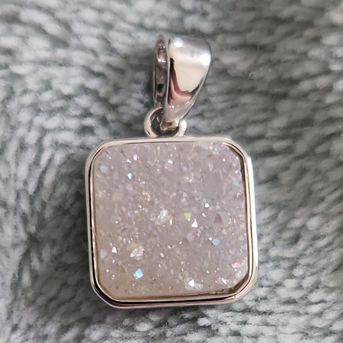 Square Druzy Quartz Sterling Silver 925 Pendant Bezel Set Silver Charm