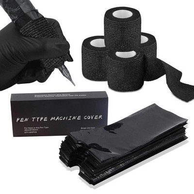 204 Stück Tattoo Grip Tape und Stift Taschen Zubehör Set, Rayyl 4 Rollen Tattoo