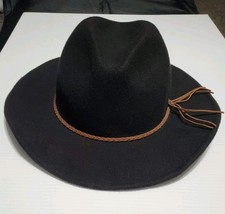 D Y Black Wool Western Fedora Hat Leather Ban Classic design