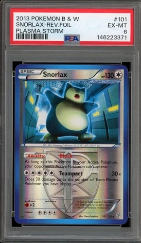 Pokemon Snorlax Plasma Storm Reverse Holo Rare #101 PSA 6