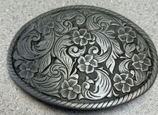 Classic Western Cowboy Belt Buckle Open Work Scroll  Flourish Vtg 90s