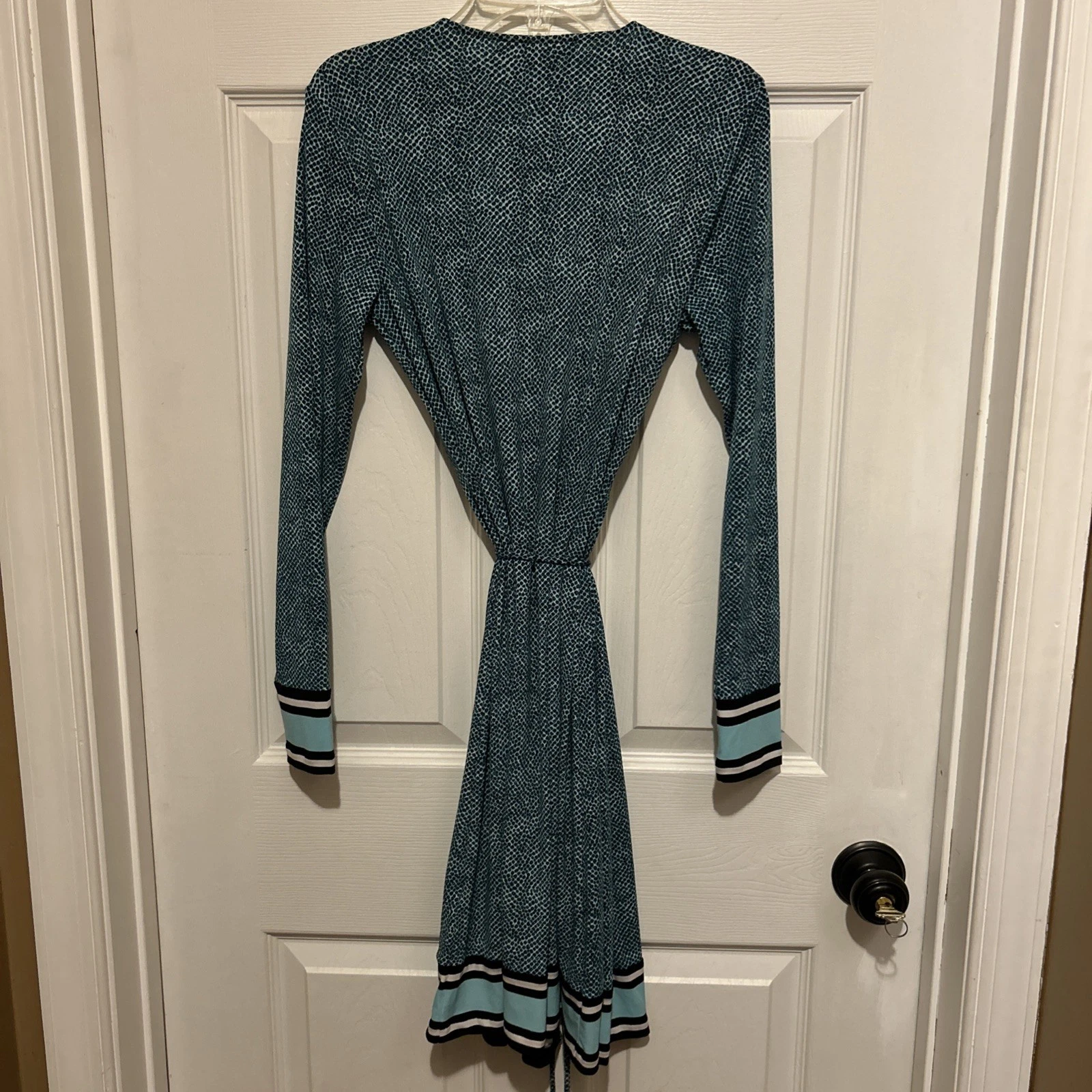 Abito Michael Kors manica lunga stampa teal taglia P piccolo morbido e splendido