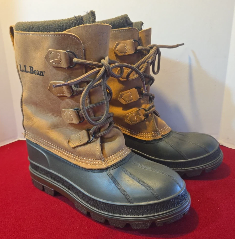 LL Bean Original Brown Leather Removable Wool Liner Tall Duck Boots Men's 8 M