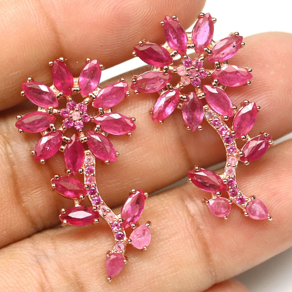 37.20CT Prong Dangle Lab Created Ruby Earrings 14K Rose Gold Over Women - Image 2 of 4