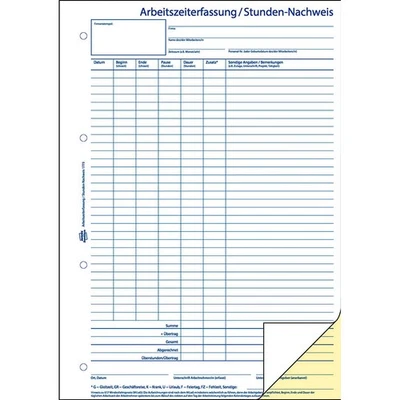 AVERY ZWECKFORM Formularbuch Stunden Nachweis Zeiterfassung von Mitarbeitern Zweckform 1773