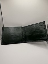 Vintage Genuine Leather Bifold Wallet Green Made in Usa ID Window