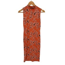 Lipslide Bodycon Dress Womens S Orange Tie Dye Mock Neck Ribbed Excellent