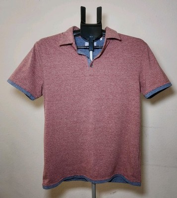 7Diamonds Men's Knit Polo Shirt Short Sleeve Solid Burgundy/Blue Trim Size S
