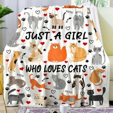 Cat Blanket Gifts for Women Girls Just A Girl Who Loves Cats Plush Cat Lovers...