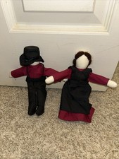 Cloth Amish Dolls Handcrafted Red Black Couple Boy & Girl 8" D6
