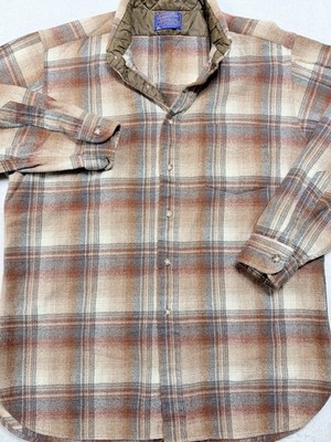Pendleton Pure Virgin Wool Board Shirt Plaid Flannel Button Down Brown Men XL