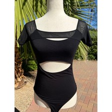Good American Mesh Mix Cutout Bodysuit Black GB0400 Size 2 Medium