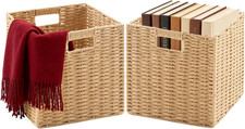 Paper Rope Storage Baskets Set of 2, 11 9.8 11 Inch Foldable Wicker Cube Storage