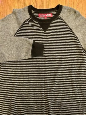 Vans Off The Wall Sweater Mens Large Gray Black Striped Sweater Y2K Indie Skate