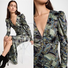 NWT NEW Ganni Paisley Weave Black Crinkled Maxi Dress Size 40/US8