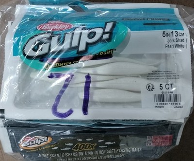Berkley Gulp. 12 packs of PEARL WHITE - 5in 13cm. 6ct per pack
