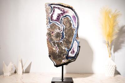 Blau & weißer Achat mit lila Amethyst Geode in Basaltscheibe 19 Pfund 25 Zoll