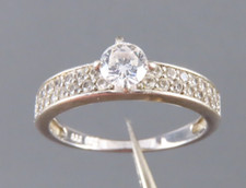 STERLING SILVER Vintage CLEAR CZ ENGAGEMENT STYLE RING Solitaire w/Side Stones 8