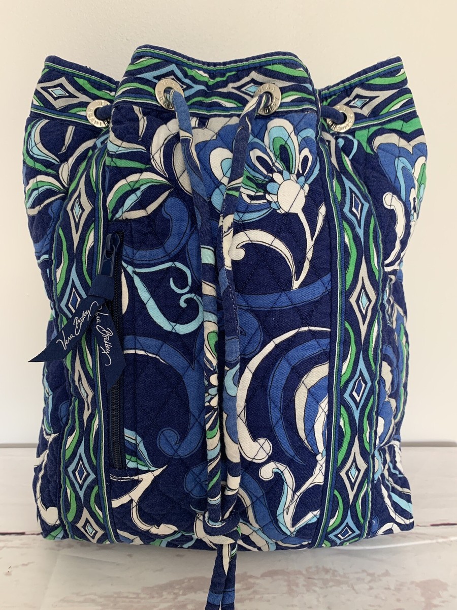 Vera Bradley medium backpack purse.  Straw material. Blue, gently used. Vera Bradley Blue Bandana Womens Campus Backpack Paisley  main image 2