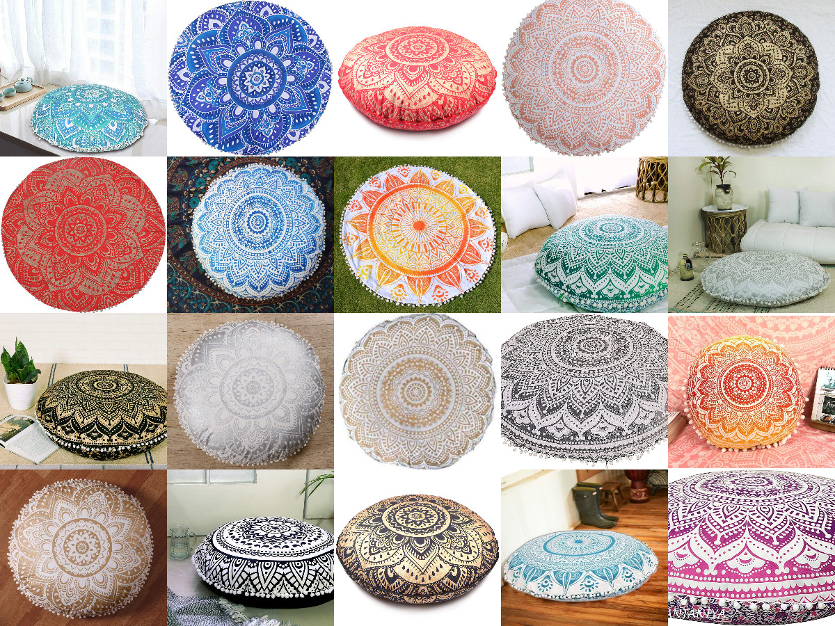 Bohemian Mandala Kleine Runde Kissenhülle 16" Zoll Meditation Ottoman Pouf Cover