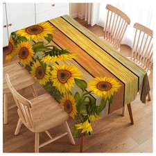 Rectangle Tablecloth Sunflower Table Cover 52x70 Inch Retro Sunflowers On Wooden