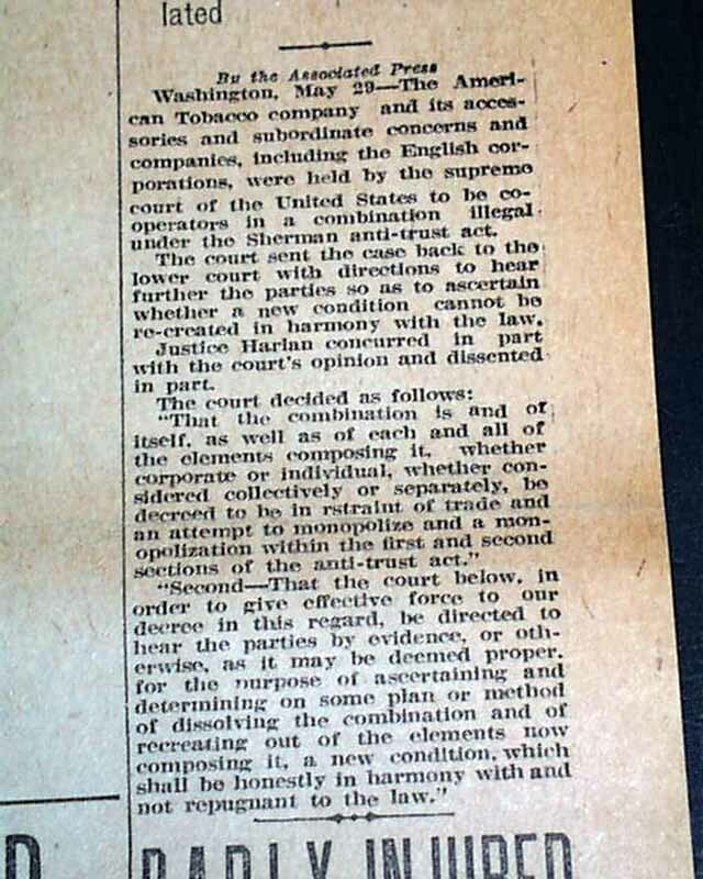 united states v. american tobacco co UNITED STATES SUPREME COURT v. American Tobacco Co. Case DECISION 1911  Newspaper