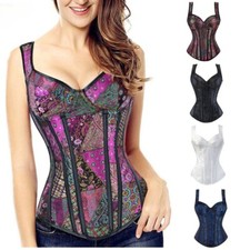 Retro Burlesque Corset Top Basque Cincher Bustier Overbust Straps Clubwear Vest