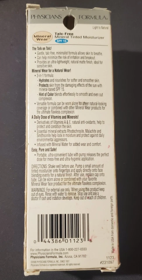 Physicians Formula Mineral Wear Talc Free Tinted Moisturizer 1123 LIGHT -NATURAL - Image 2 of 3