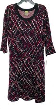TAYLOR Black Red White Broken Plaid Sweater Knit Dress 3/4 Sleeves 2X = 18W 20W
