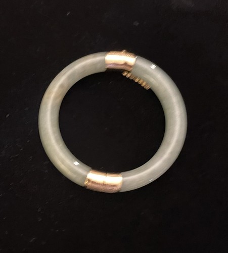 14K Gold Jade Light Green Hinged Lavender Solid Bangle Lot of 2 - Picture 14 of 22