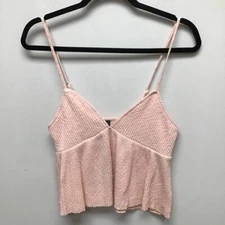 Wild Fable Womens Crop Camisole Cami Top Pink Textured Stretch Plunge Neck M New