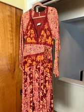 NWT FREE PEOPLE Tilda Wrap Maxi Dress M Femme Combo Floral Print V Neck Lace
