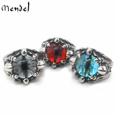 MENDEL Cool Mens Stainless Steel Dragon Claw Blue Evil Eye Eyeball Ring Sz 7-15
