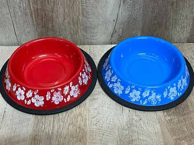 Unbranded, Set of 2 Dog Bowls, Blue and Red, 6 '', Slip Resistant Rubber Ring