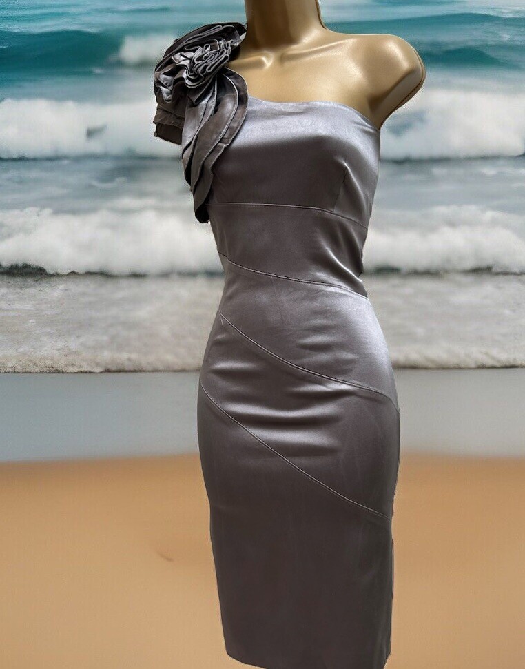 Karen Millen Asymmetric Tuxedo Dress KAREN MILLEN Silver Stretch