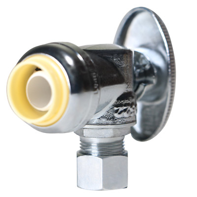 10 Pack  XFITTING 1/2'' Push Fit x 3/8'' OD Compression Angle Stop Valve, 1/4 Turn